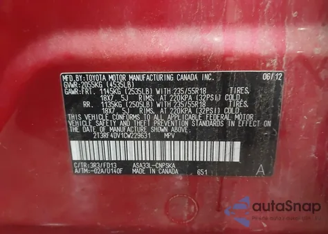 2012 Toyota Rav4 Sport z USA, uszkodzony, nr VIN 2T3RF4DV1CW229631